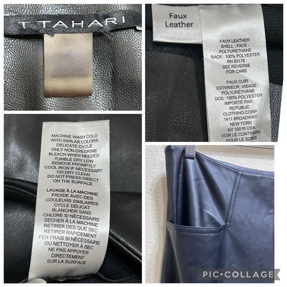 T Tahari Faux Leather Wide Leg Pants Black High Waist Culotte Style Women Size 8 - Picture 6 of 6